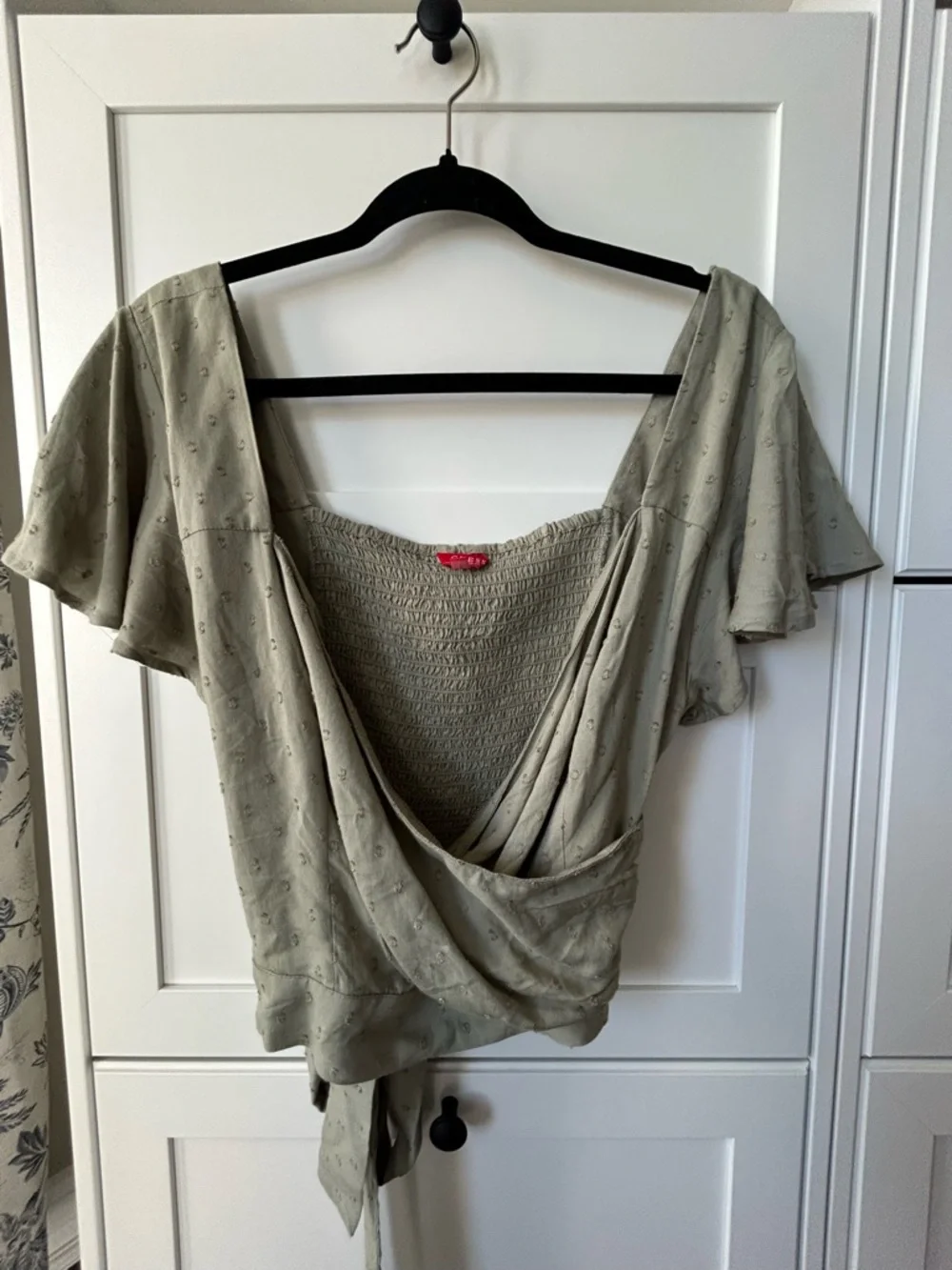 Guess Sage Green Wrap Blouse with Flutter Sleeves | Size Small - Picture 4 of 10